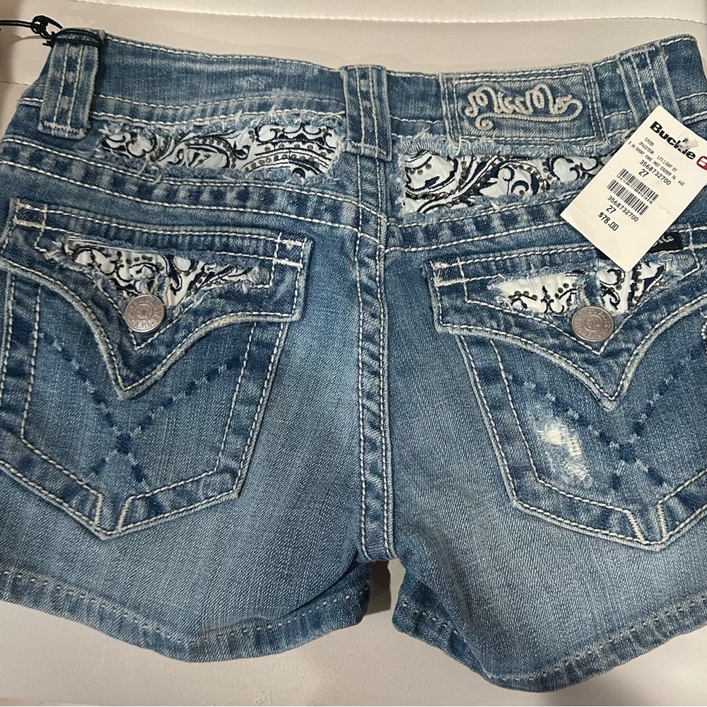 Miss Me Blue Denim Shorts with Buckle